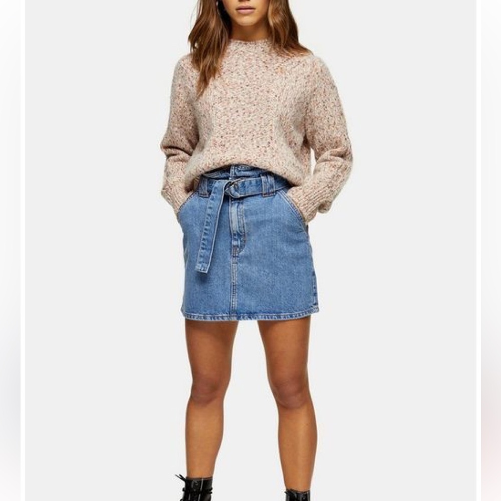 TopShop PETITE Skinny Belted Denim Jean Skirt